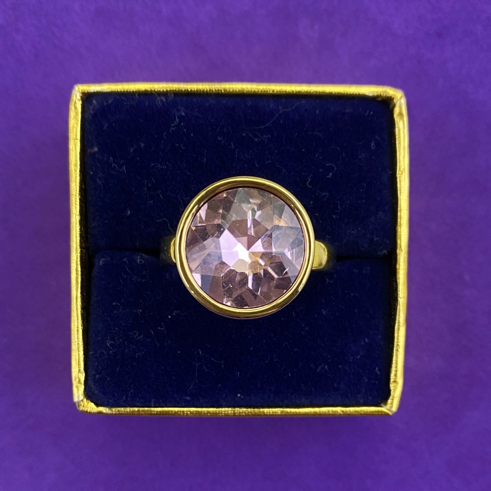 💛 Classic Pilgrim Gold Plated Pink Crystal Ring | Big Solitaire Style